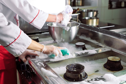 kitchen workers washing up - Automated Grease Removal Unit